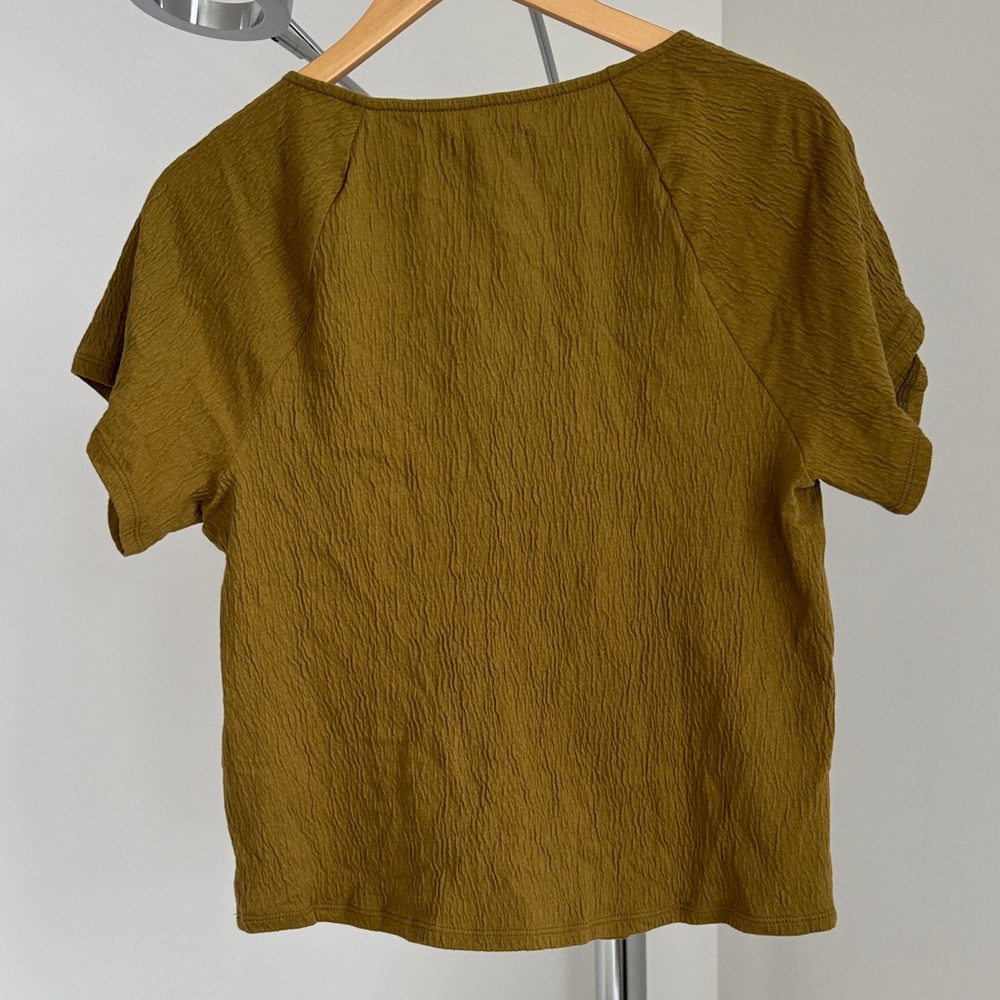 Madewell Olive V-Neck Ruched Short Sleeve Top - Picture 3 of 3
